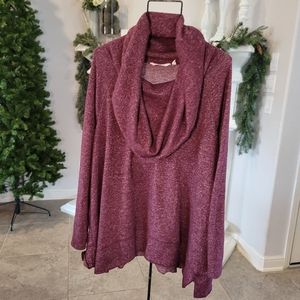 Soft Surroundings Plus Size 1X cowl neck plum color sweater draped hemline